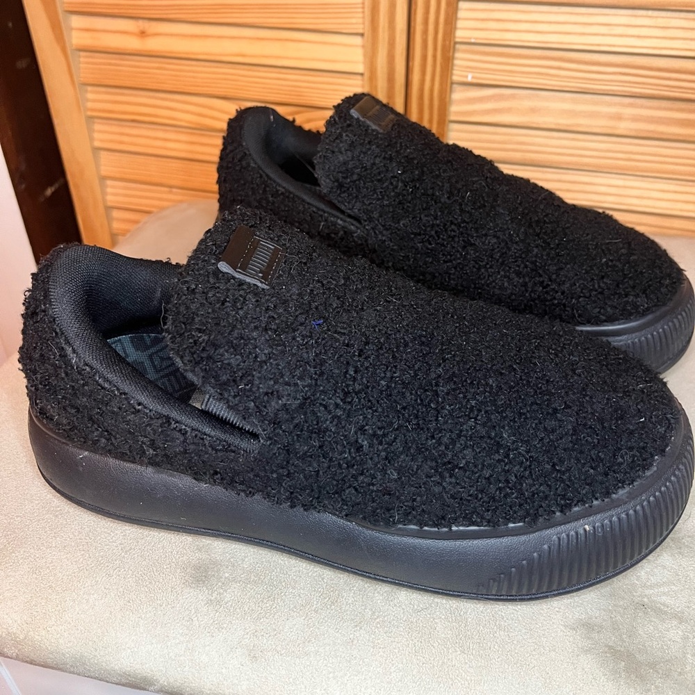 Puma Black Textured Slip-On Loafers